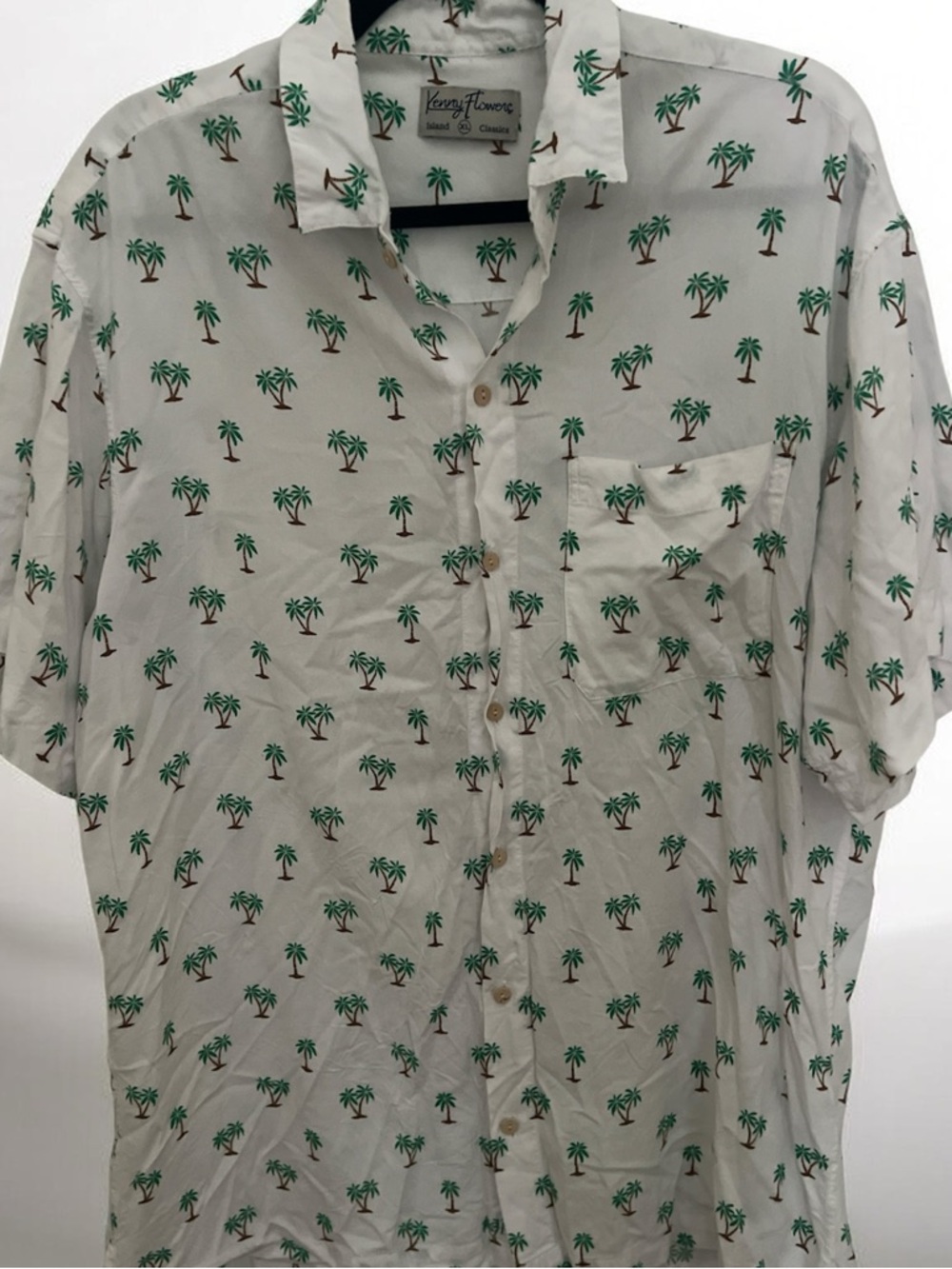 Kenny Flowers Palm Tree Hawaiian Shirt XL Island Classics Button Up